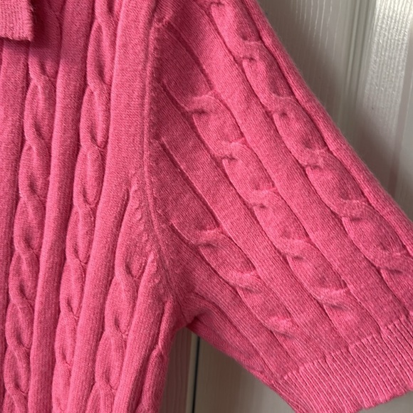 Bright Pink  Cable Knit Short Sleeve Polo Sweater SZ M NEW - Picture 3 of 6